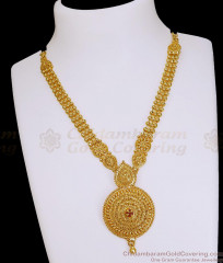 Trendy Big Pendant Design Ruby Stone Floral Necklace Shop Online NCKN4431