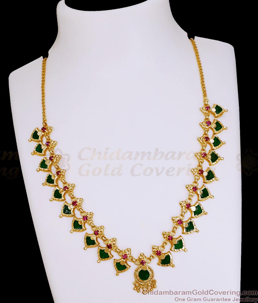 Bridal Wear Palakka Stone Gold Plated Necklace Design Online NCKN4432