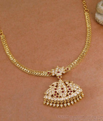 Bridal Wear Five Metal Impon Attigai Ruby White Stone Necklace Online NCKN4441