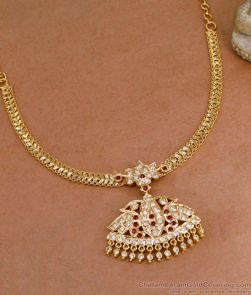 Bridal Wear Five Metal Impon Attigai Ruby White Stone Necklace Online NCKN4441