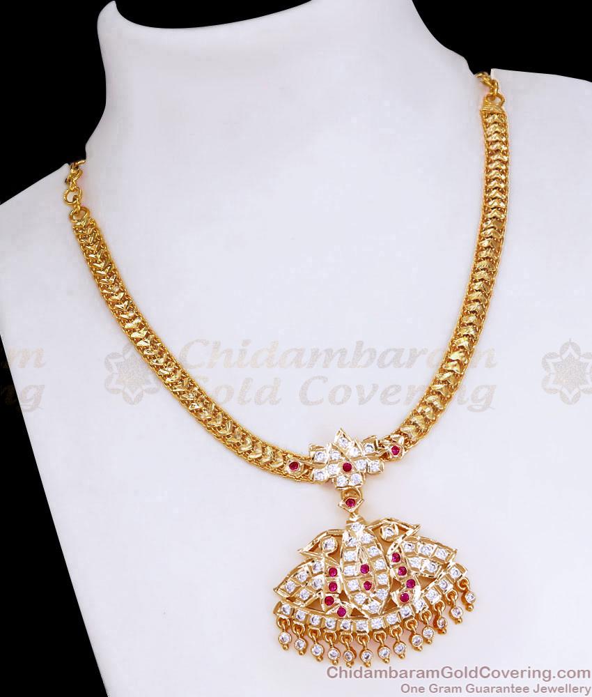 Bridal Wear Five Metal Impon Attigai Ruby White Stone Necklace Online NCKN4441