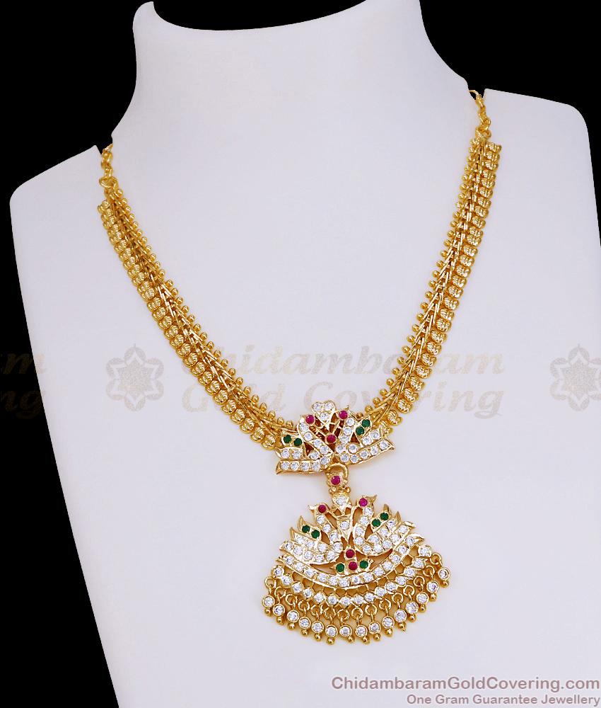 Original Impon Peacock Multi Stone Attigai Gold Plated Mango Malai Design NCKN4444
