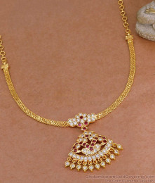 South Indian Ruby White Stone Impon Gold Attigai Bridal Necklace Design NCKN4448