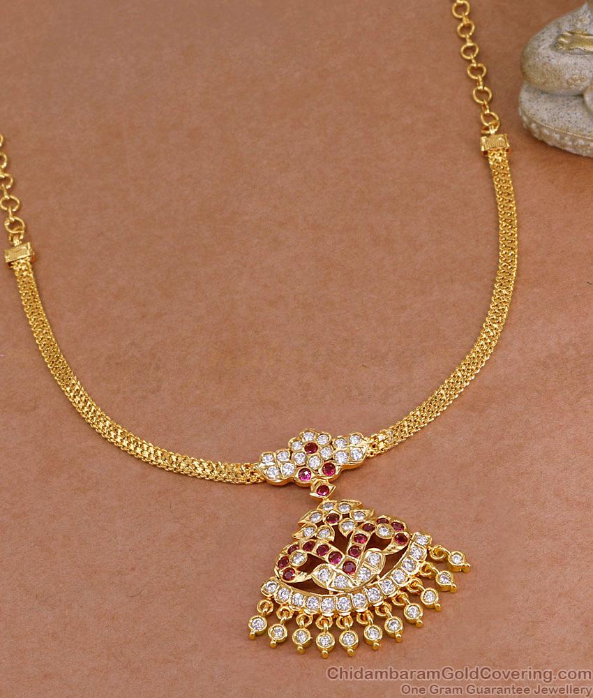 South Indian Ruby White Stone Impon Gold Attigai Bridal Necklace Design NCKN4448