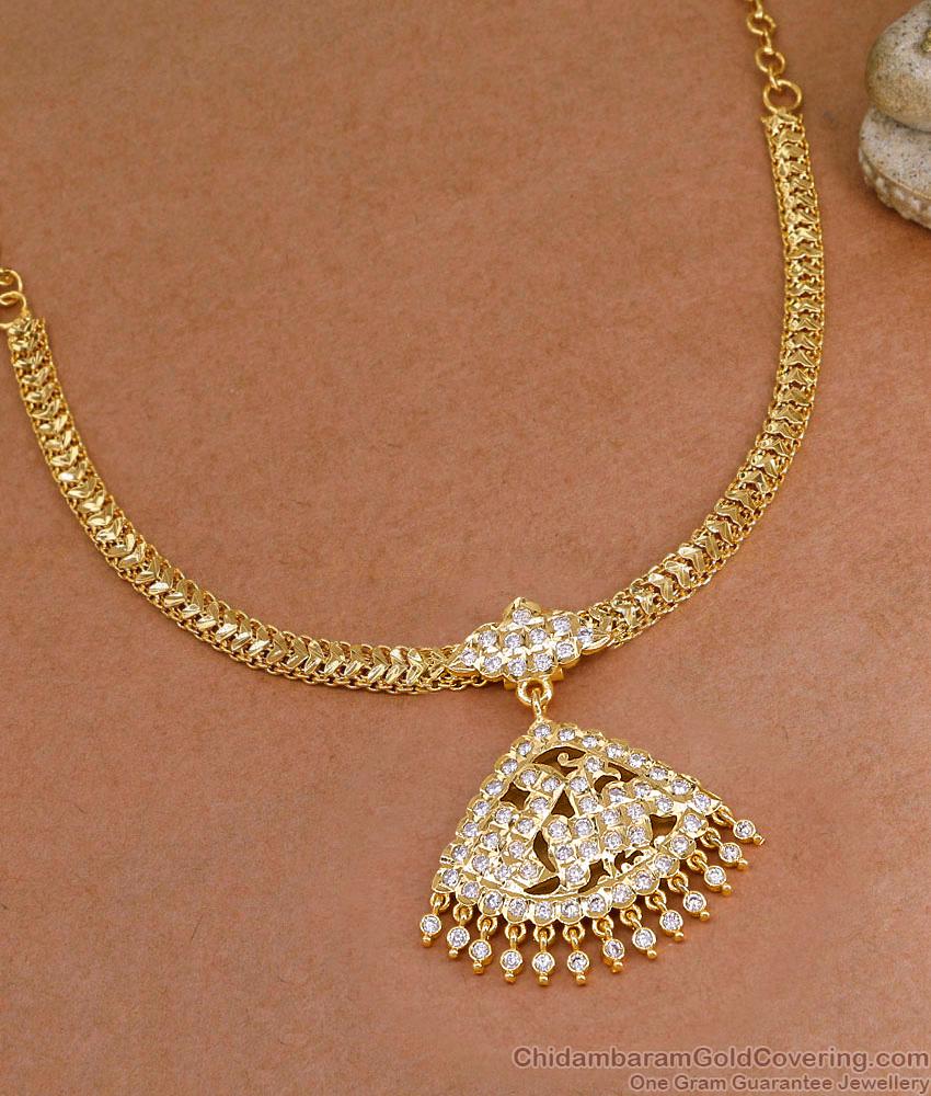 Full White Stone Impon Peacock Attigai Bridal Necklace For Women NCKN4449