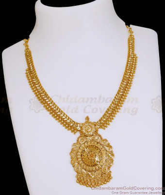 Bridal Wear Micro Gold Plated Mango Necklace Heart Chain Design NCKN4451