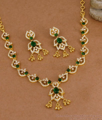 Beautiful Emerald Stone Diamond Necklace Set For Brides NCKN4452