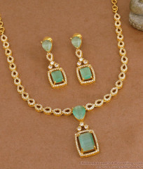 Modern Bridal Mint Green Crystal Necklace With Drop Earrings NCKN4453
