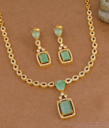 Modern Bridal Mint Green Crystal Necklace With Drop Earrings NCKN4453