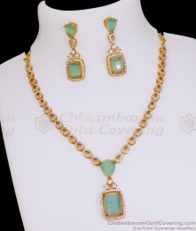 Modern Bridal Mint Green Crystal Necklace With Drop Earrings NCKN4453