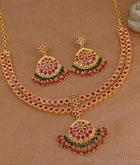 Stylish Ruby Stone Gold Imitation Bridal Necklace Set Shop Online NCKN4454