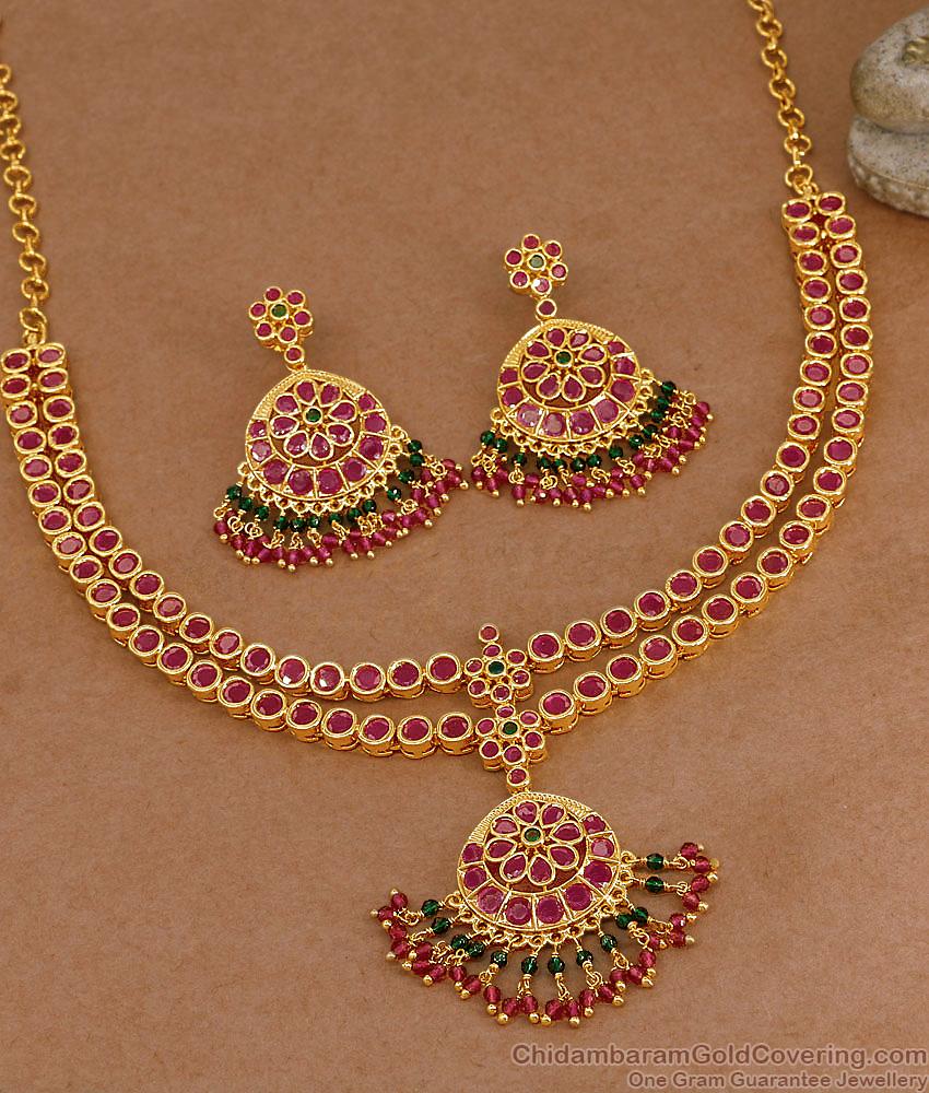 Stylish Ruby Stone Gold Imitation Bridal Necklace Set Shop Online NCKN4454