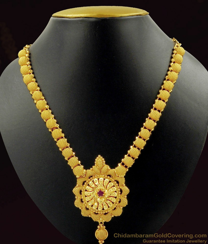 Kerala Type Ruby Stone Dollar Bridal Stone Necklace NCKN446
