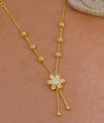 White Stone Gold Imitation Floral Gold Necklace Beads Design NCKN4460