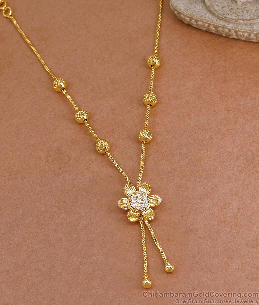 White Stone Gold Imitation Floral Gold Necklace Beads Design NCKN4460