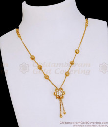White Stone Gold Imitation Floral Gold Necklace Beads Design NCKN4460