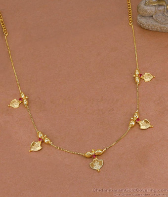 Traditional Lakshmi Leaf Gold Necklace With Ruby Stone NCKN4461
