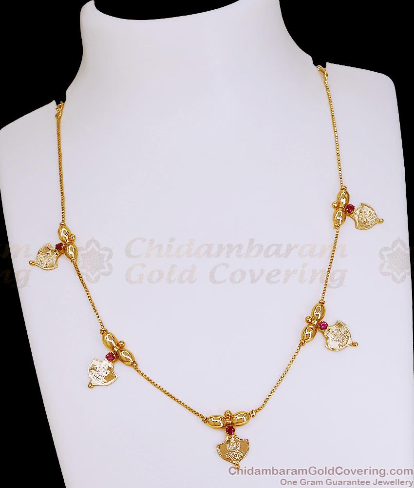 Traditional Lakshmi Leaf Gold Necklace With Ruby Stone NCKN4461