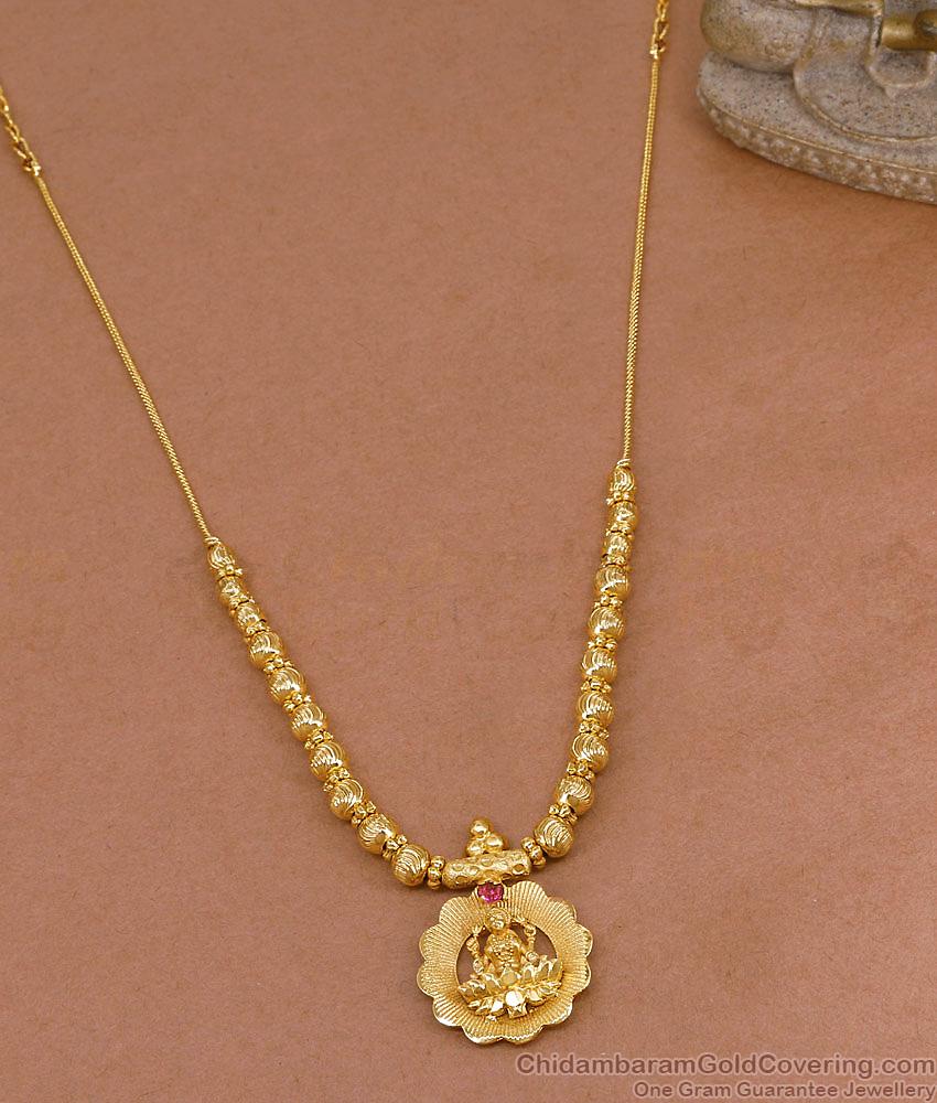 Elegant Gold Beaded Lakshmi Necklace With Ruby Stone NCKN4464