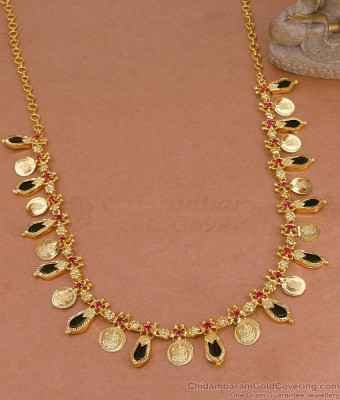 Green Palakka Stone Lakshmi Coin Gold Necklace For Women NCKN4468