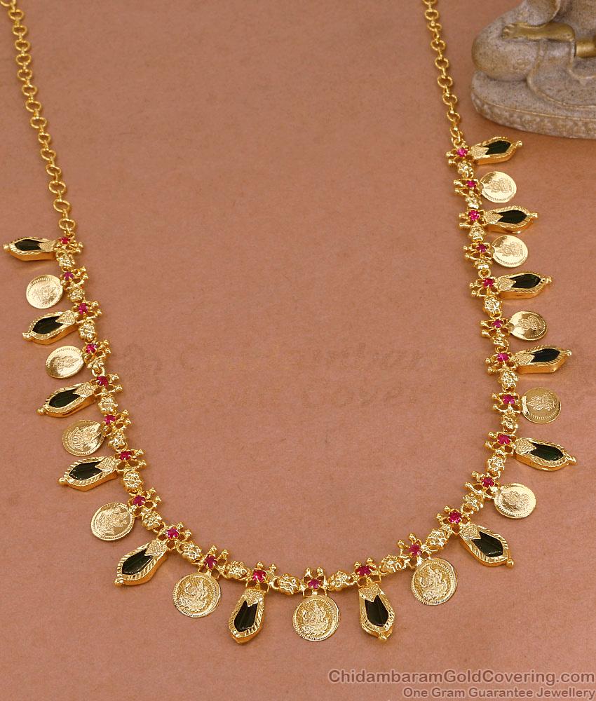 Green Palakka Stone Lakshmi Coin Gold Necklace For Women NCKN4468