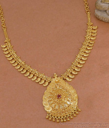 High Quality Gold Plated Ruby Stone Mango Necklace For Marriage NCKN4469