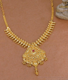 Single Ruby Stone One Gram Gold Necklace Mango Design For Wedding NCKN4479