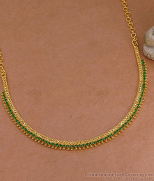 Bridal Wear Green Emerald Ad Stone Mullai Mottu Gold Necklace Shop Online NCKN4481