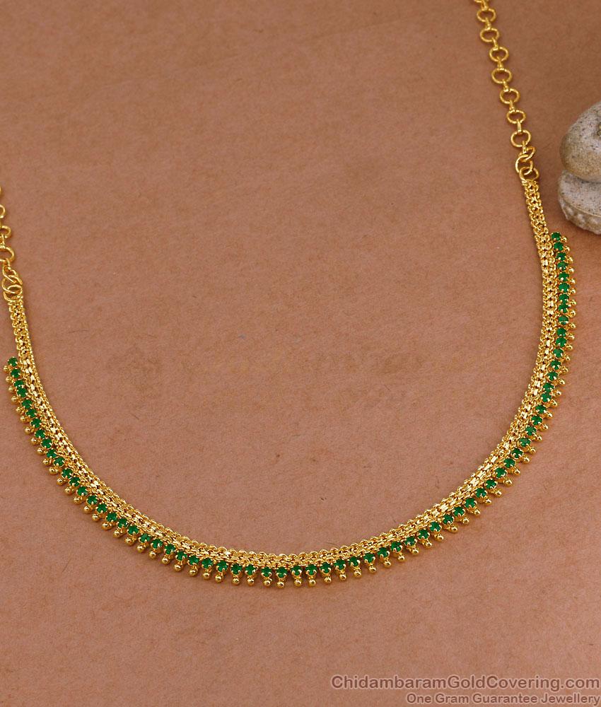 Bridal Wear Green Emerald Ad Stone Mullai Mottu Gold Necklace Shop Online NCKN4481