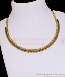 Bridal Wear Green Emerald Ad Stone Mullai Mottu Gold Necklace Shop Online NCKN4481 Bridal Wear Green Emerald Ad Stone Mullai Mottu Gold Necklace Shop Online NCKN4481