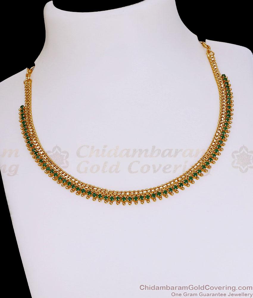 Bridal Wear Green Emerald Ad Stone Mullai Mottu Gold Necklace Shop Online NCKN4481