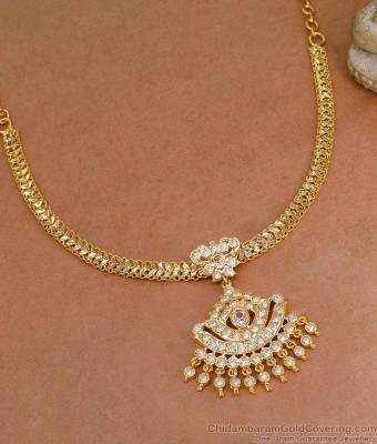 Full White Stone Impon Panchaloha Necklace Lotus Design NCKN4490