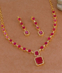 Party Wear Ruby Gemstone Gold Plated Diamond Necklace Set NCKN4494