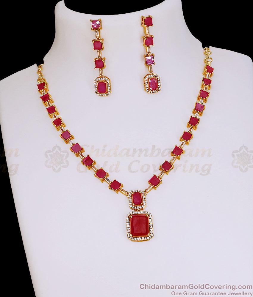 Party Wear Ruby Gemstone Gold Plated Diamond Necklace Set NCKN4494 Party Wear Ruby Gemstone Gold Plated Diamond Necklace Set NCKN4494