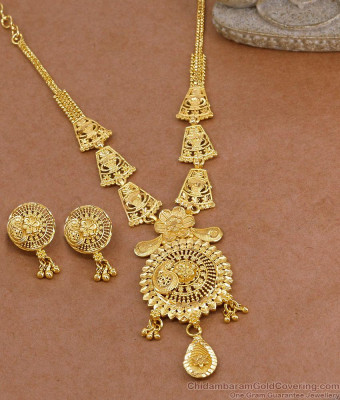 Stylish Two Gram Gold Necklace With Earring For Brides NCKN4495