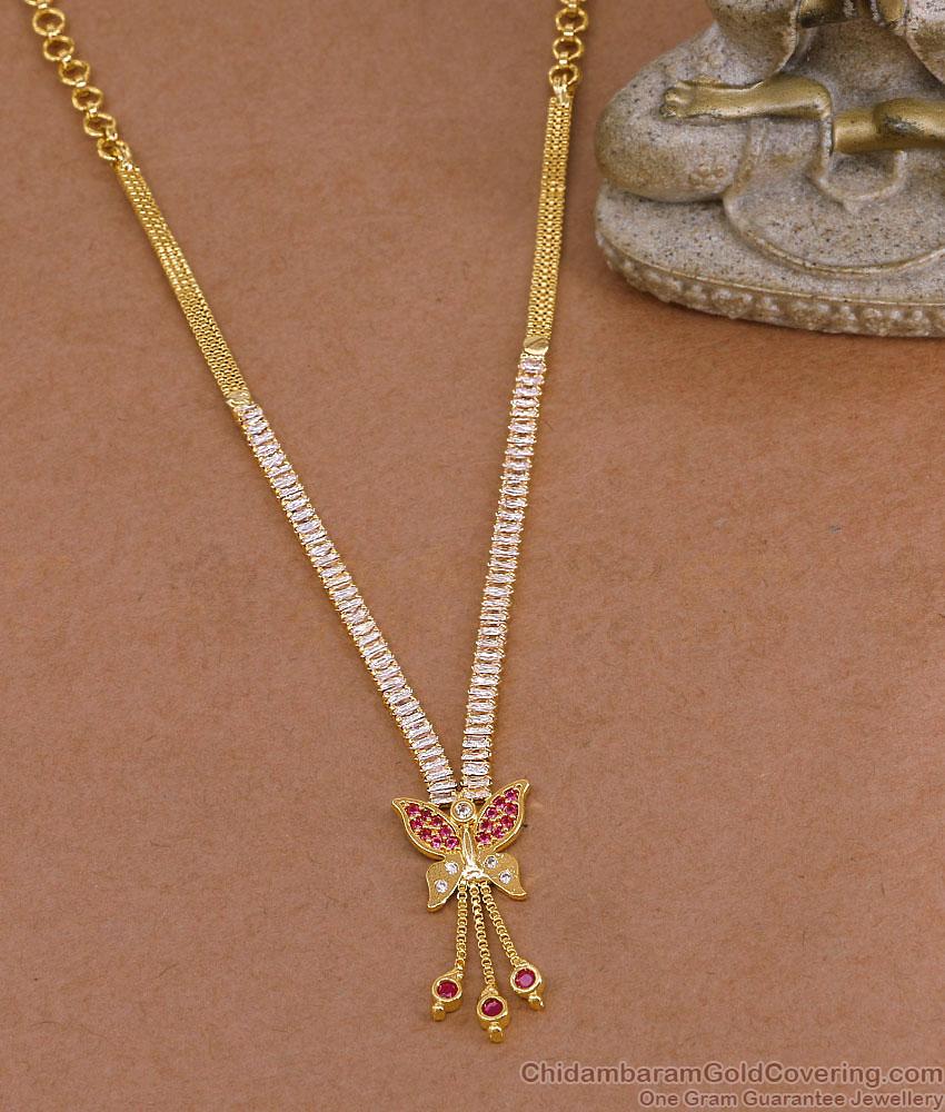 Stylish Butterfly Design Gold Necklace With Ruby White Stone NCKN4505 Stylish Butterfly Design Gold Necklace With Ruby White Stone NCKN4505