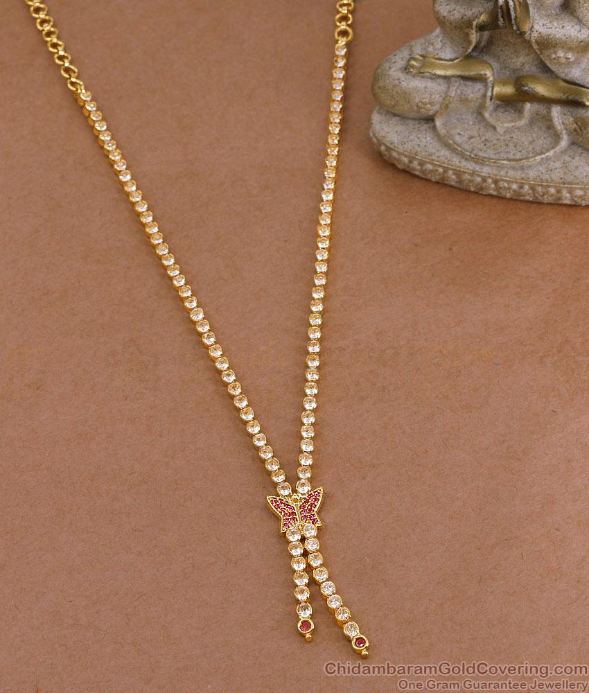 Glittering Ad Stone Butterfly Necklace Gold Finish For Party Wear NCKN4507 Glittering Ad Stone Butterfly Necklace Gold Finish For Party Wear NCKN4507