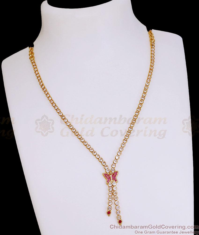 Glittering Ad Stone Butterfly Necklace Gold Finish For Party Wear NCKN4507 Glittering Ad Stone Butterfly Necklace Gold Finish For Party Wear NCKN4507