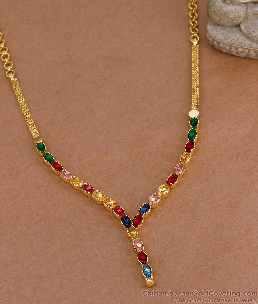 Stylish Gold Plated Navaratna Stone Necklace For Engagement NCKN4509 Stylish Gold Plated Navaratna Stone Necklace For Engagement NCKN4509