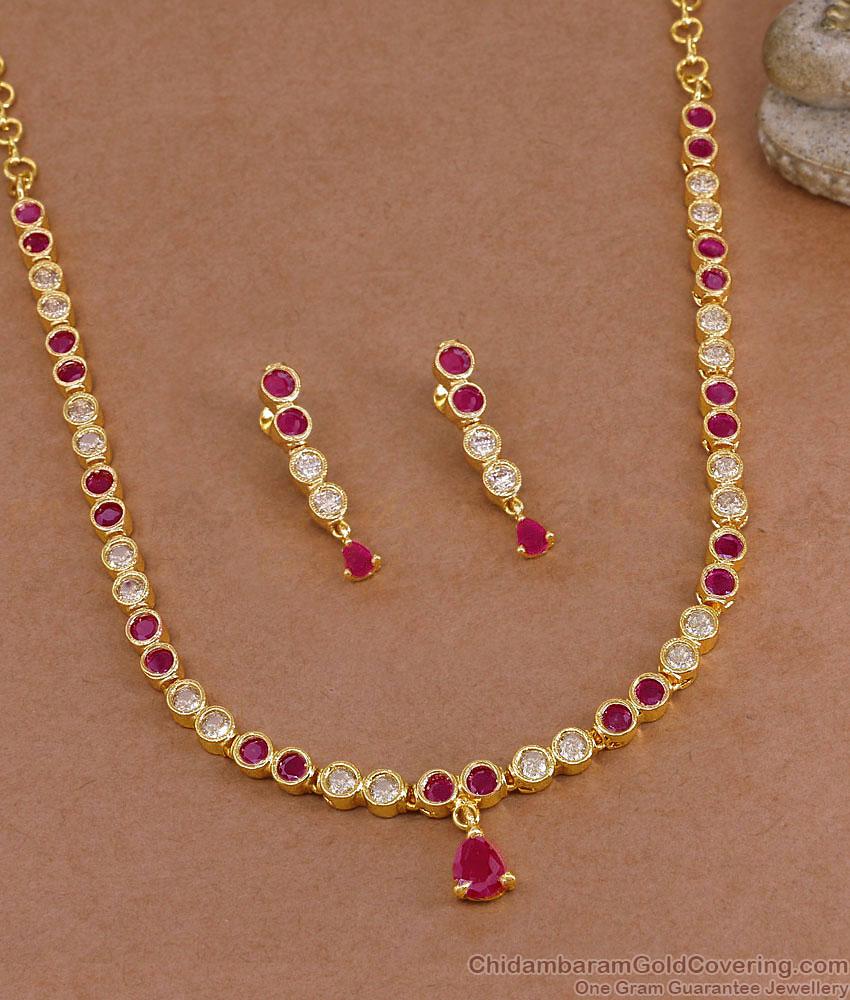 Ruby White Stone Impon Necklace Earring Combo Shop Online NCKN4511 Ruby White Stone Impon Necklace Earring Combo Shop Online NCKN4511