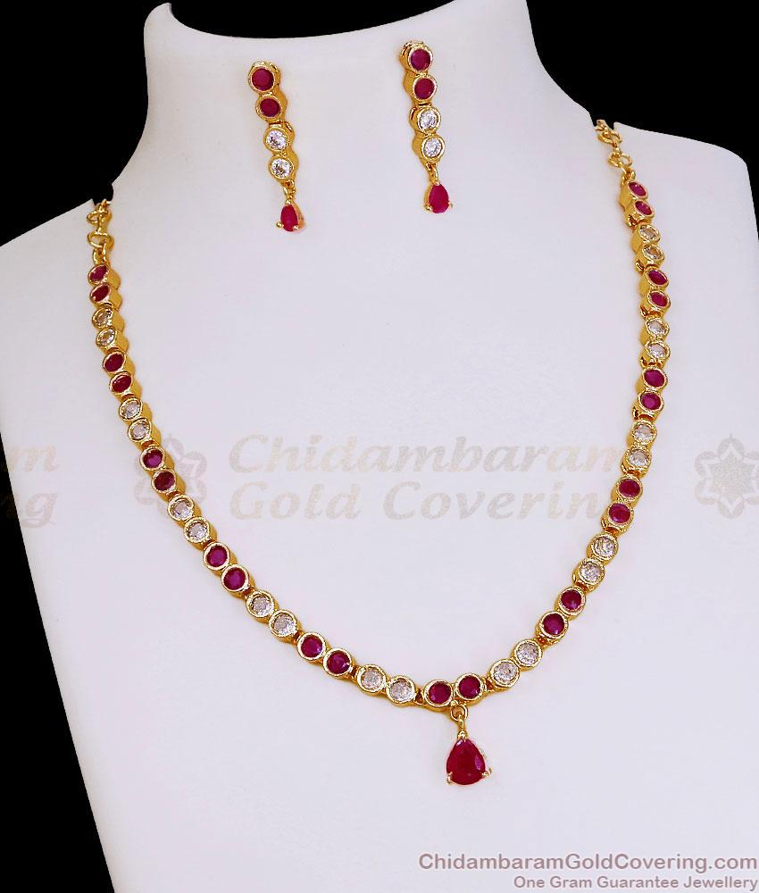 Ruby White Stone Impon Necklace Earring Combo Shop Online NCKN4511 Ruby White Stone Impon Necklace Earring Combo Shop Online NCKN4511