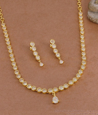 Full White Stone Five Metal Impon Neckalce Women Bridal Wear Jewelry NCKN4512