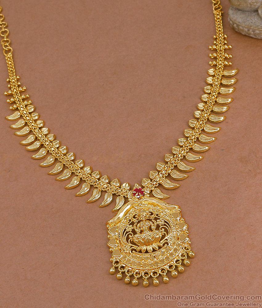 Single Ruby Stone Mullaipoo Necklace Lakshmi Design NCKN4519 Single Ruby Stone Mullaipoo Necklace Lakshmi Design NCKN4519