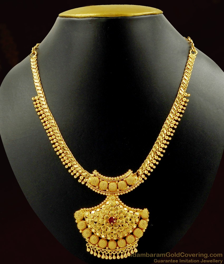 Heavy Weight Handmade Ruby Stone Beaded Gold Necklace NCKN452