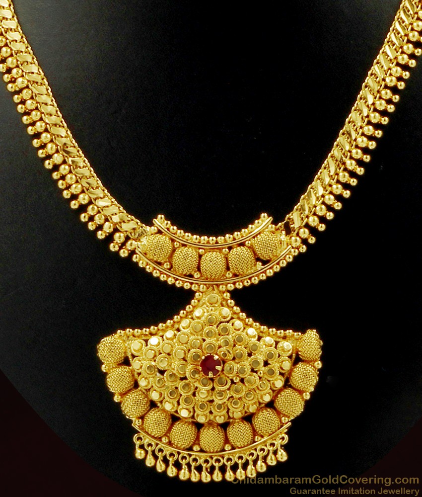 Heavy Weight Handmade Ruby Stone Beaded Gold Necklace NCKN452