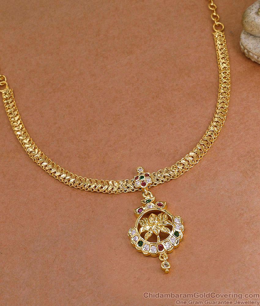 Beautiful Impon Lotus Attigai Necklace With Stones NCKN4521 Beautiful Impon Lotus Attigai Necklace With Stones NCKN4521