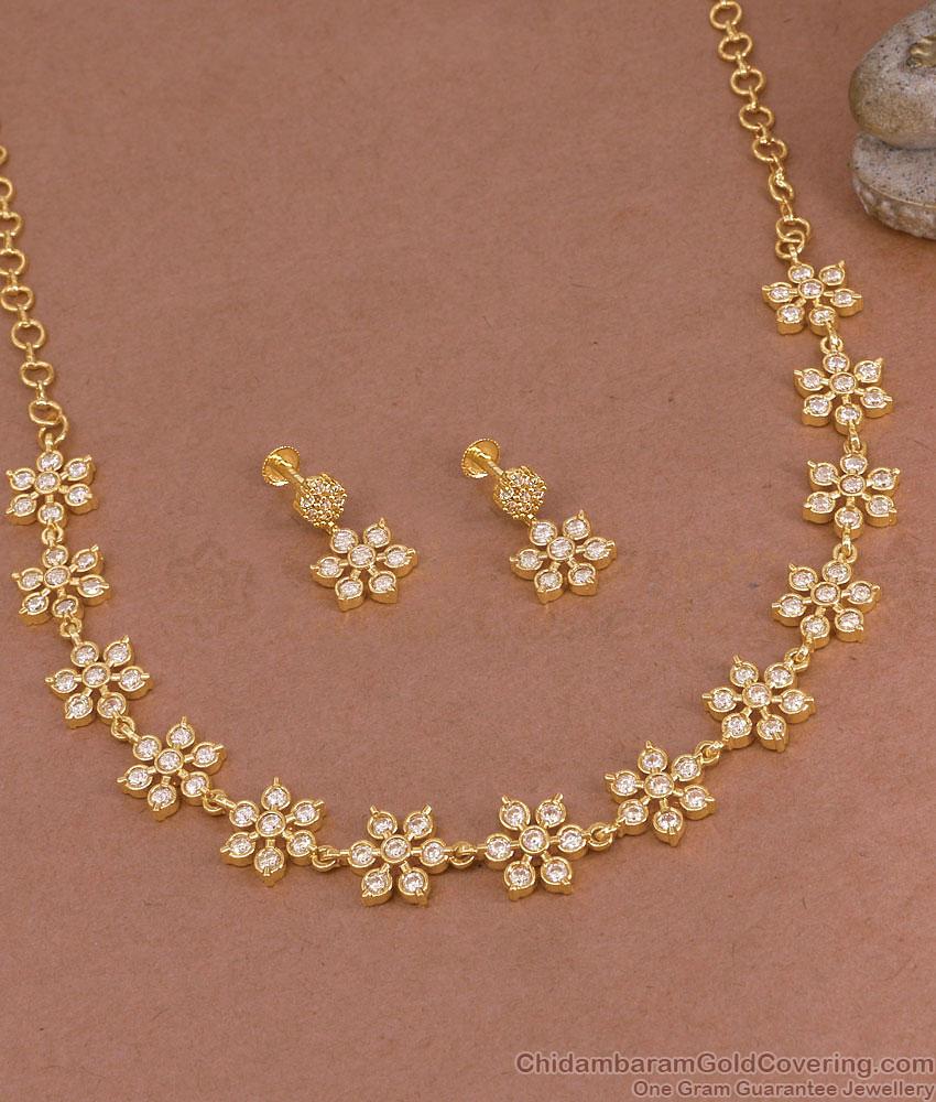 Diamond Set Atigai Full White Stone Impon Necklace Combo Online NCKN4530 Diamond Set Atigai Full White Stone Impon Necklace Combo Online NCKN4530