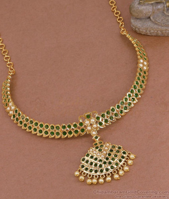 High Quality Five Metal Green Stone Choker Pearl Necklace NCKN4533