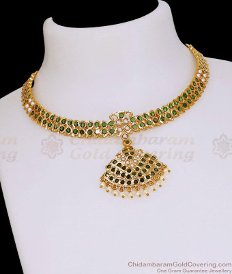High Quality Five Metal Green Stone Choker Pearl Necklace NCKN4533