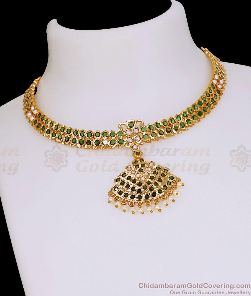 High Quality Five Metal Green Stone Choker Pearl Necklace NCKN4533 High Quality Five Metal Green Stone Choker Pearl Necklace NCKN4533
